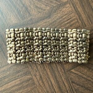 Vintage Gold Tone Wide Stretch Cuff Bracelet Broken Elastic for Repair or Crafts
